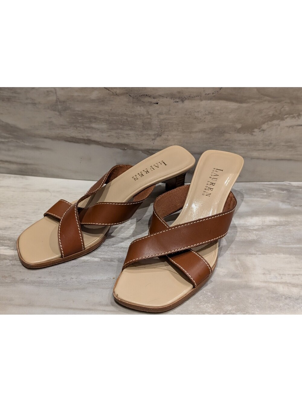 Lauren Ralph Lauren Brown Leather Heeled Sandals 7B